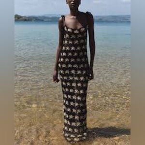 Zara Black and Cream Patterned Maxi Dress